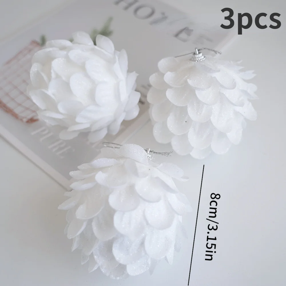Weihnachts schmuck Ball Set, 2/3 Stück Glitzer weiß Schaum Tannenzapfen Dekorationen, hängende Feiertags verzierungen für Weihnachten