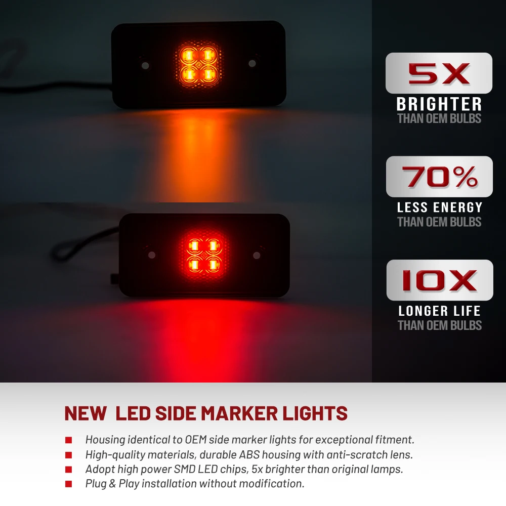 4x Smoked LED Front&Rear Amber Red Side Marker Lights For 2015 2016 2017 2018 Benz W463 G-Class G550 G63 G65 AMG OEM 0009064804