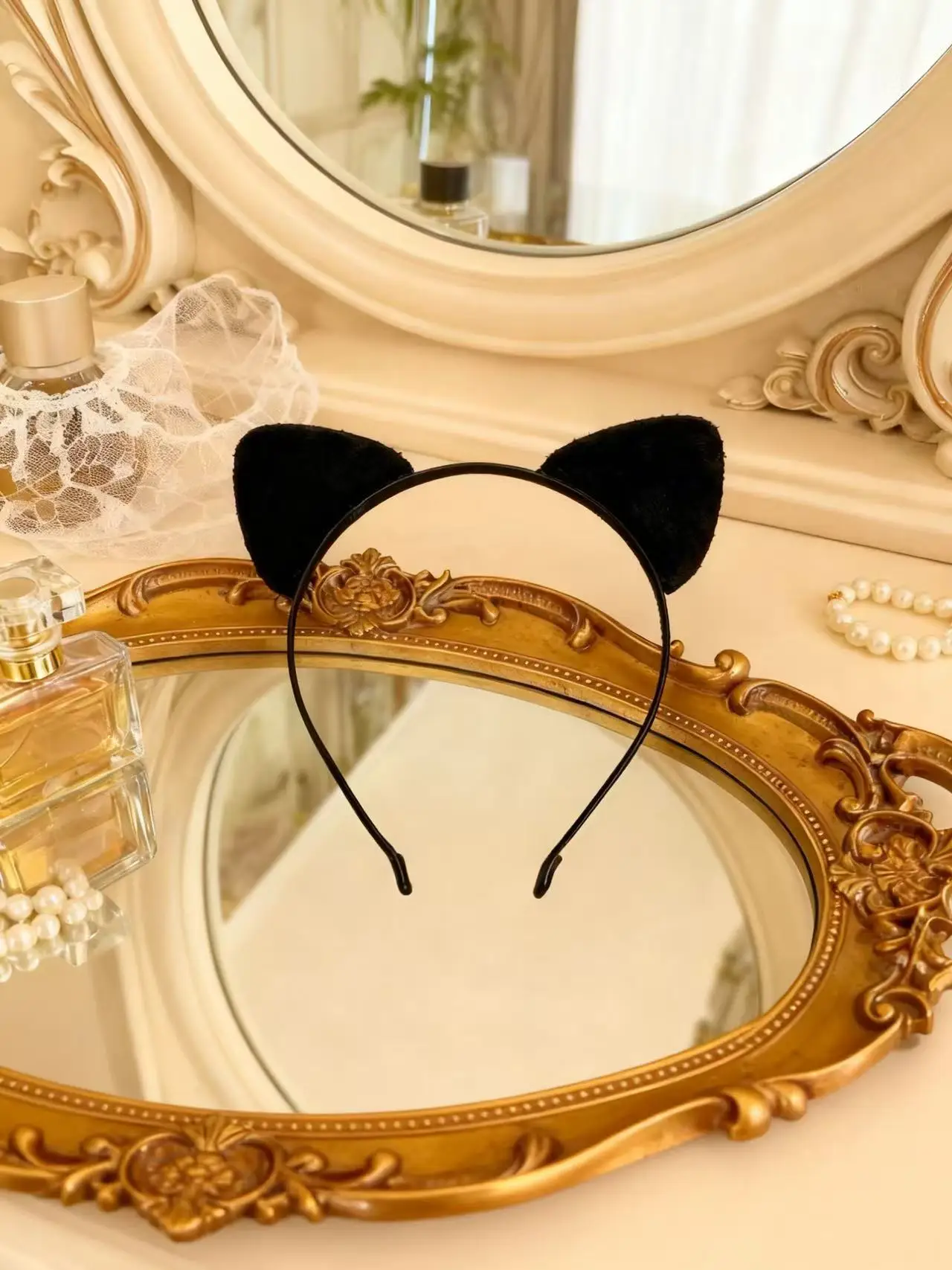 Black Cat Ear Hair Band 1pc/3/6/9pcs Furry Halloween Accessory for Women Realistic Kitten Ear Headdress Adjustable Soft Comfortable Design for Cosplay Party Polyester