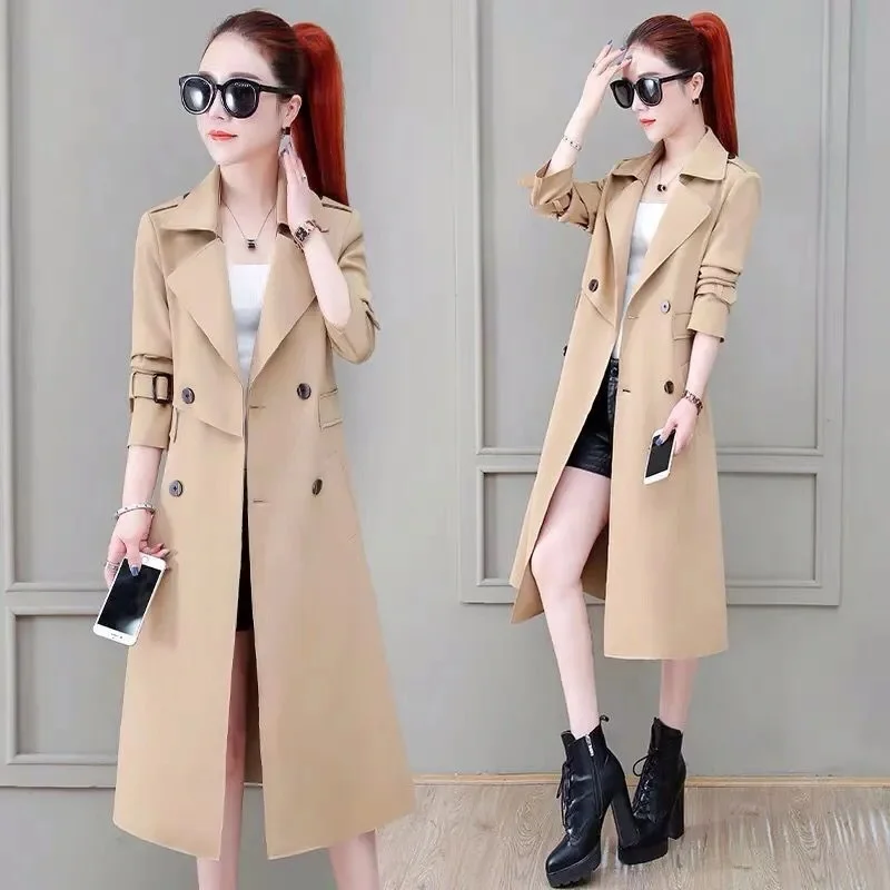 Autumn Winter Women Medium Long Styles Trench Jacket Korean Female Solid Color Lined Outwear Ladies Loose Fit Windbreaker Coat
