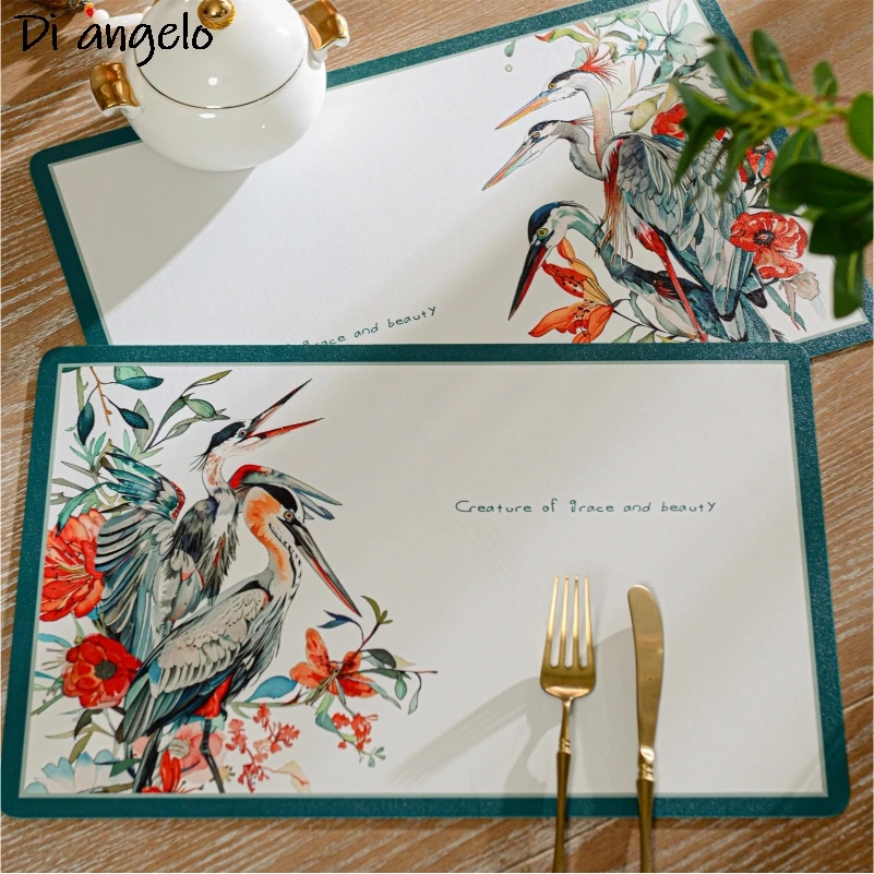 Square 30*45cm Flowers Birds PVC Leather Placemat Mats Waterproof and Oil-proof Dining Table Decorative Heat-insulating 1PC #/L