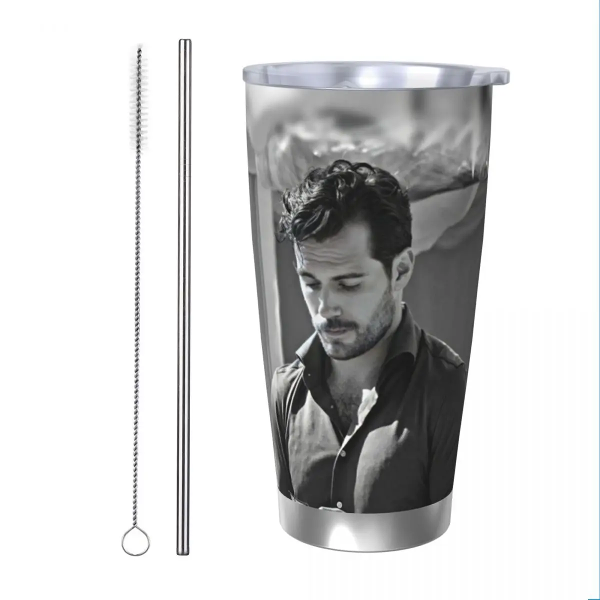 Henry-Cavill 20oz Stainless Steel Car Mug Straw Thermal Iced Travel Cup Vacuum Insulated Coffee Hot Cup