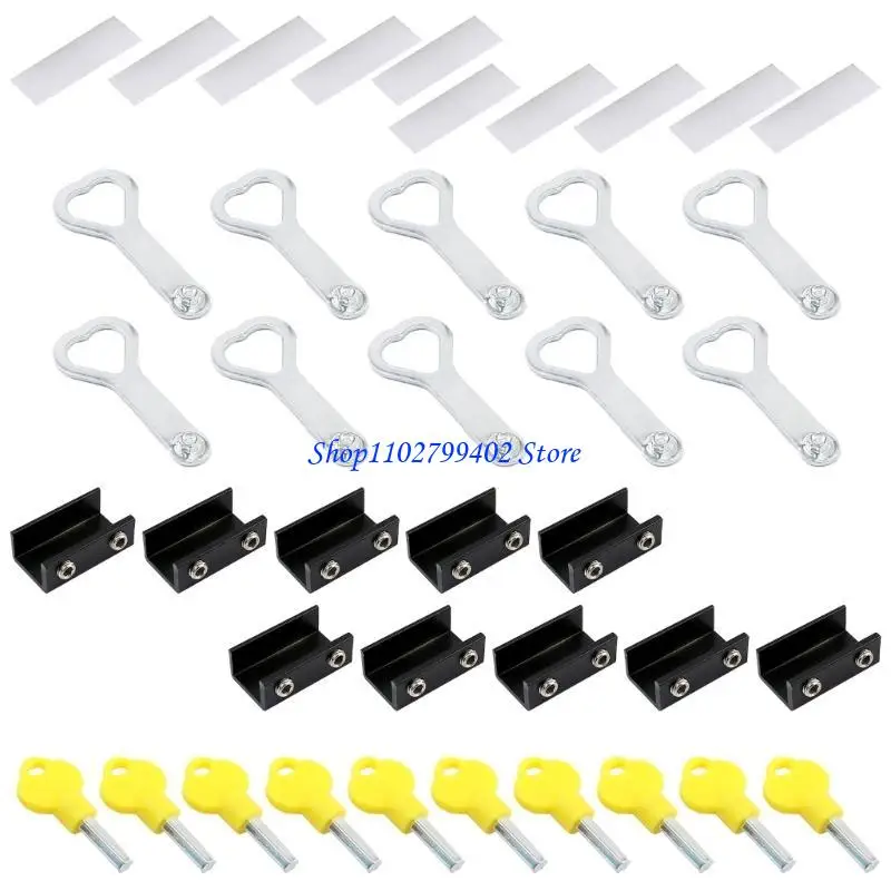 547F 10 قطعة قفل نافذة منزلق قابل للتعديل، سدادات نافذة من سبائك الألومنيوم مع مفتاح