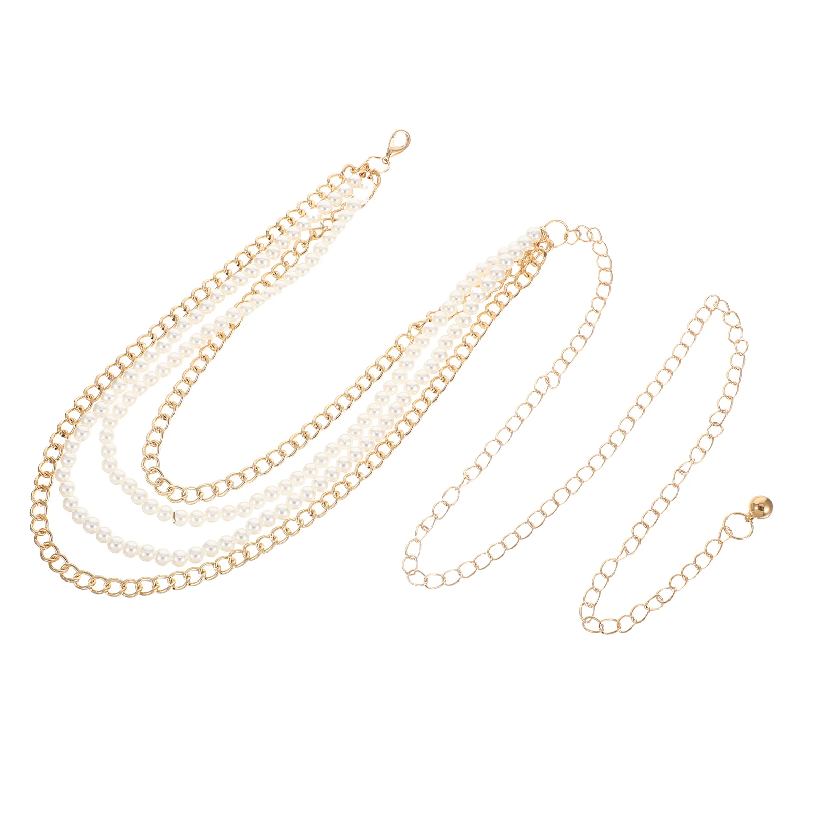 Pearl Metal Waist Chain Dress Belt Women Belly Elegant for Belts Fashion Body Multi-layer Chains with