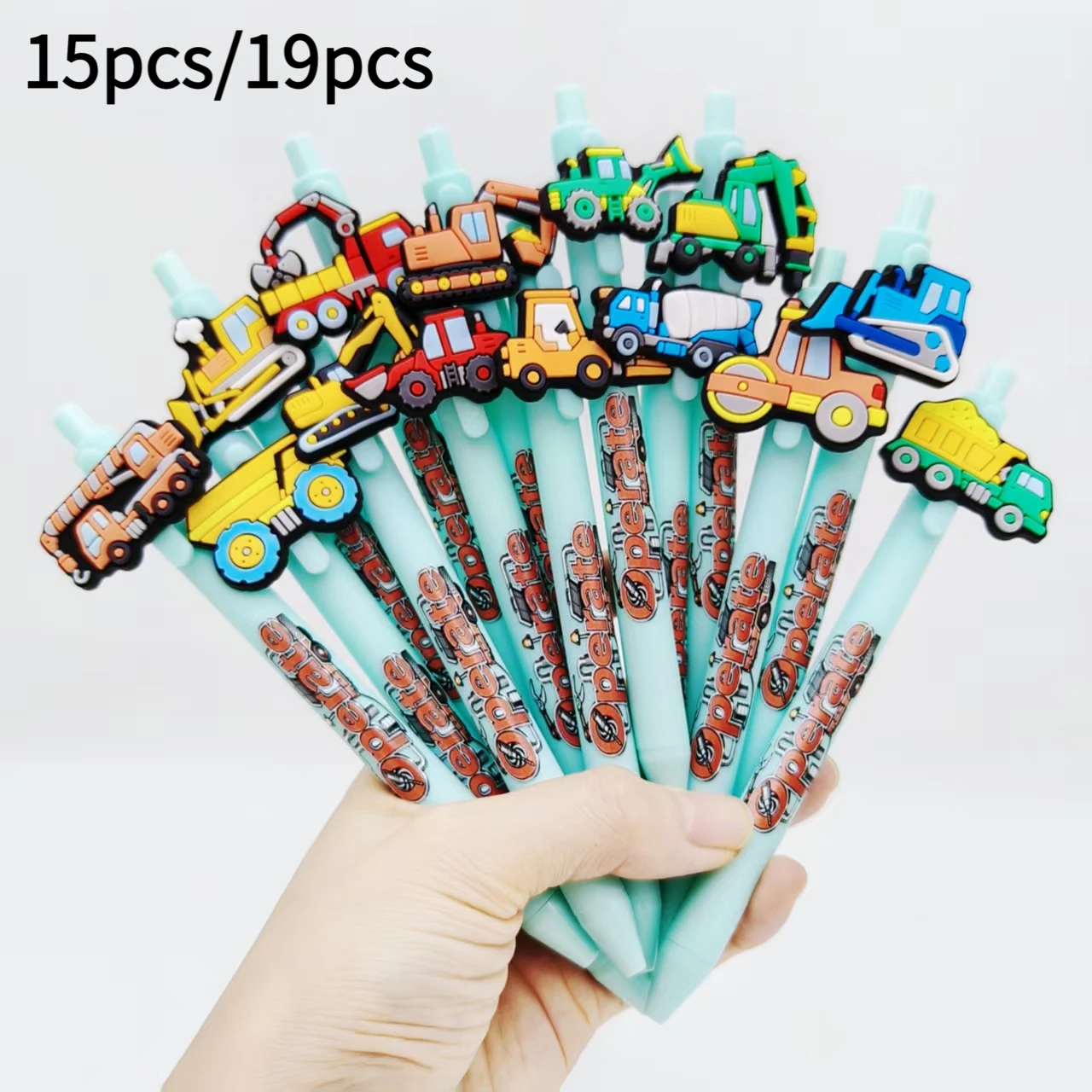 

15Pcs/19Pcs Engineering Vehicle Pattern Modeling Patch Ballpoint Pen Light Blue Series Printed Gel Pen