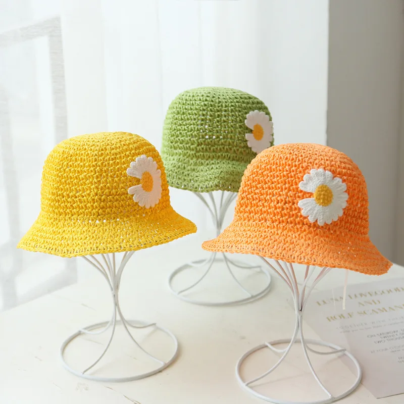 

Kids girls hollow out designer straw hat Baby Children boys daisy floral sun hat Visor cap for outdoor beach