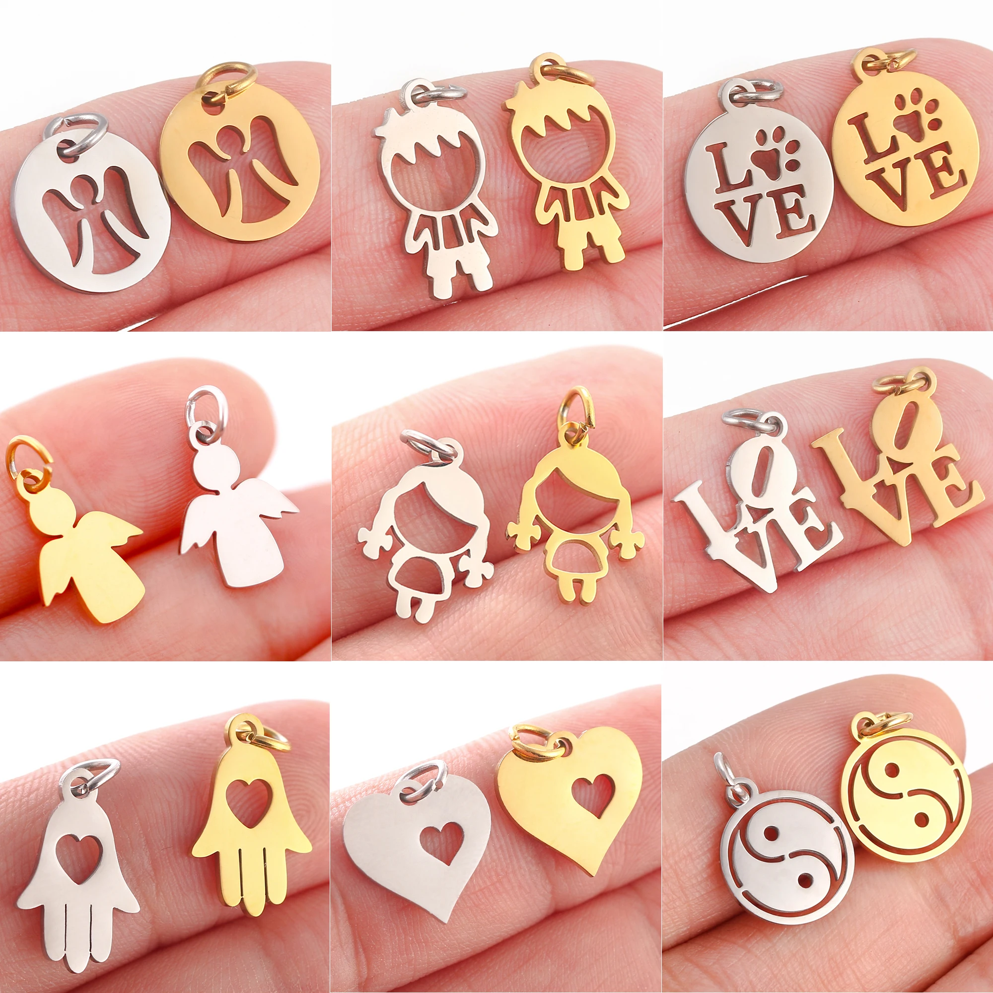 5Pcs Boy&Girl&Angel Charm Stainless Steel Fadeles Love Mother's Day Pendant With Jump Ring Fadeless Diy Necklaces Jewelry Making