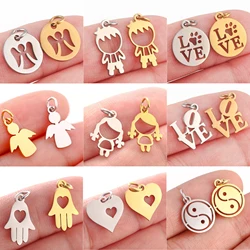 5Pcs Boy&Girl&Angel Charm Stainless Steel Fadeles Love Mother's Day Pendant With Jump Ring Fadeless Diy Necklaces Jewelry Making