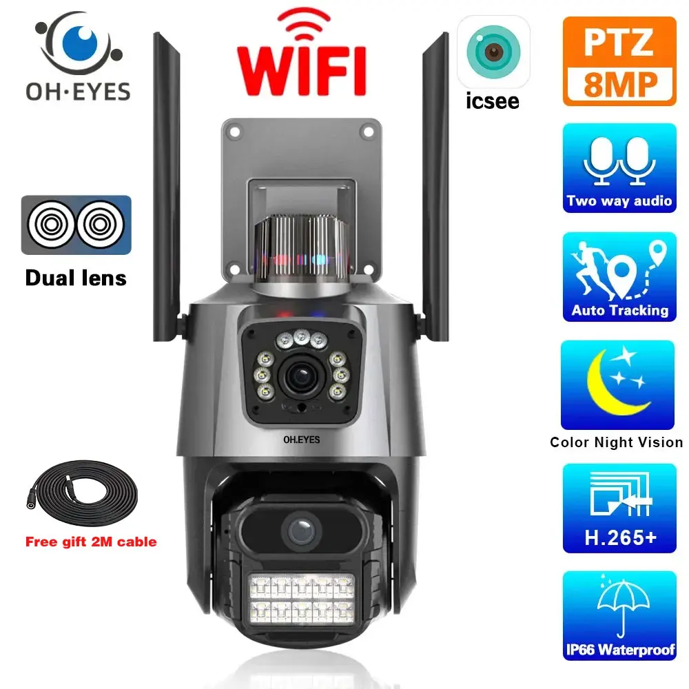 

8MP 4K WiFi IP Security Camera Outdoor Dual Lens Dual Screen Auto Tracking PTZ Wireless CCTV Video Surveillance Camera 4MP ICsee