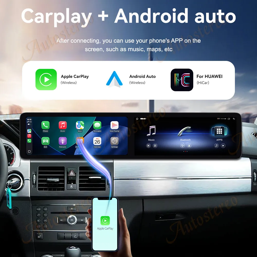 Dual 12.3 inch Screen Carplay Android 14 Car GPS Navigation For Mercedes GLK 2009-2012 Head Multimedia Player Car Radio