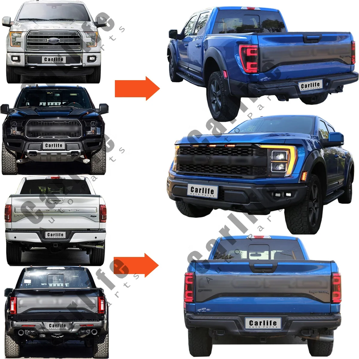 Automotive parts for Ford F150 2015-2021 year upgrade 2022 Raptor appearance look bumper grille hood fender lights