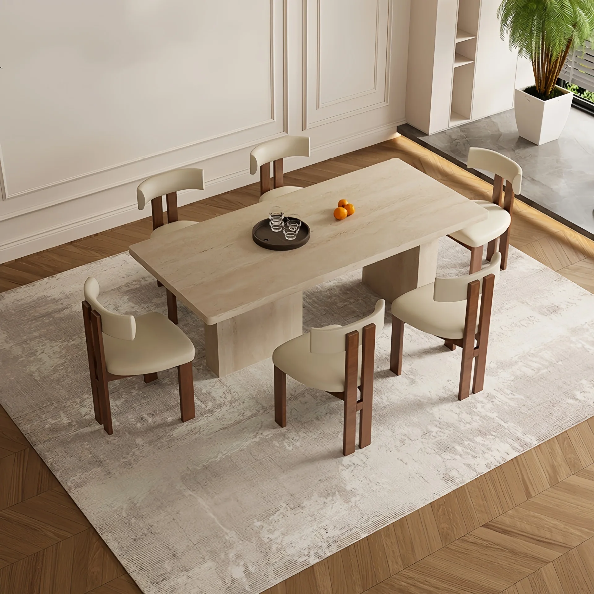 French Roman travertine rock slab dining table Modern minimalist medium antique rectangular dining table Household