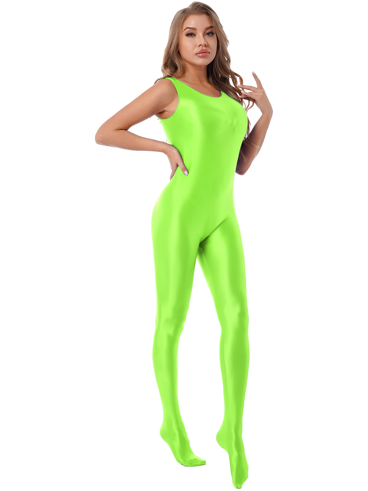 Damen-Badeanzug Zentai-Jumpsuit Lingerie Ganzkörper-Bodysuit Sport Fitness Footed Unitard Einfarbig Rundhals-Bodystocking – Detail 33