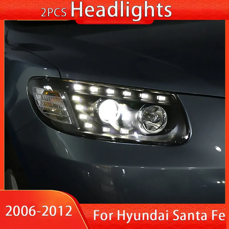 

Светодиодные фары для Hyundai Sante FE, светодиодные фары 2006-2012, фары DRL, указатель поворота, дальний свет, линза проектора «ангельский глаз»