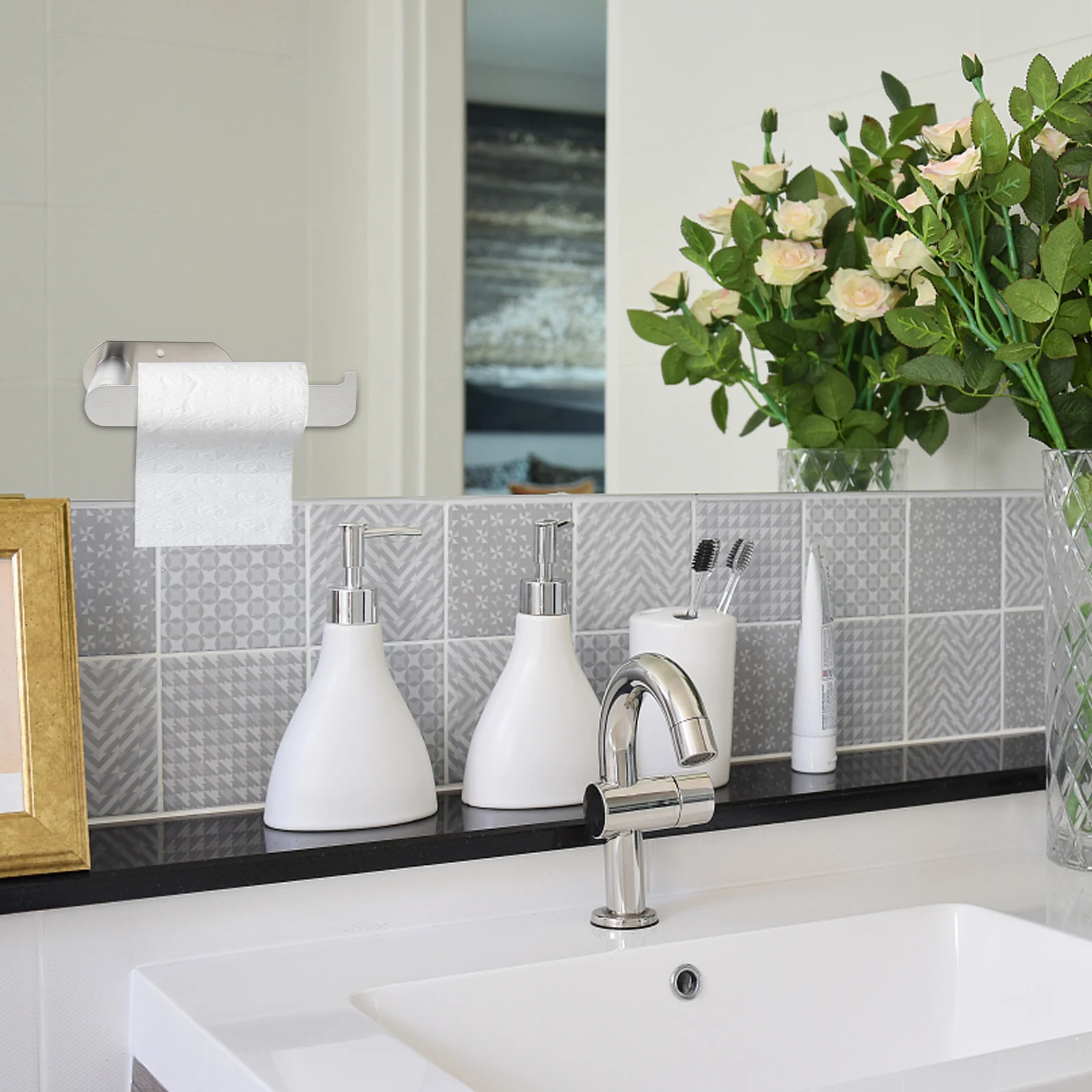 

Stainless Steel Toilet Paper Shelf Multipurpose Roll Paper Holder For Kitchen Bathroom Storage Space-Saving Towel Rack Hanging
