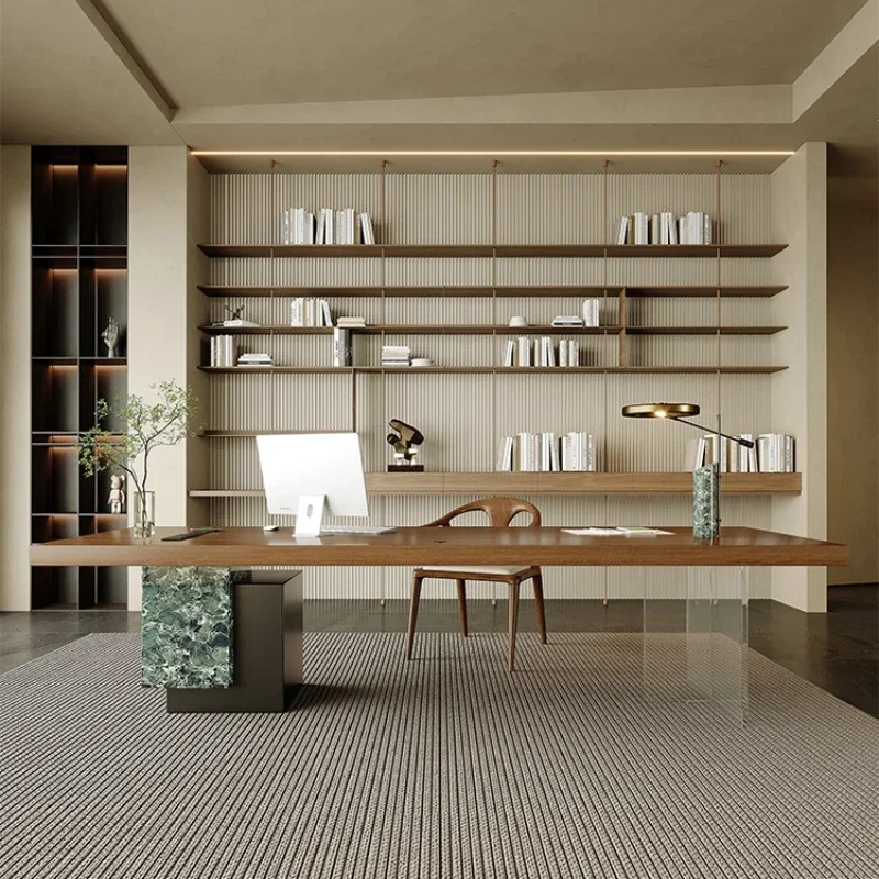 Modern simple table light luxury high-end office dedicated desktop computer desk locker integrated
