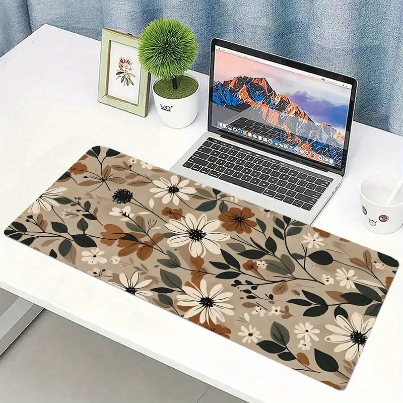 Vintage Daisy design floral mouse mat with non-slip rubber base, 2mm thick stitched edge, 35.43x15.74 inch table mat for home, o