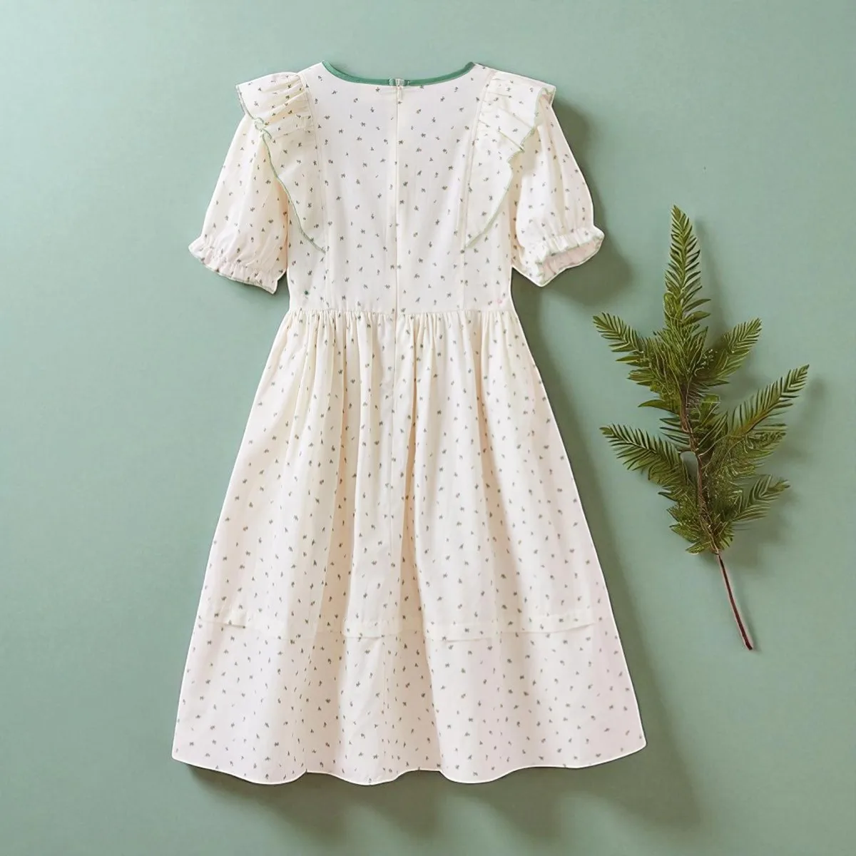 Girls Green Floral Dresses Kids Outfits Baby Dresses Summer Teens Short Sleeve Wedding Princess Costumes 3 5 6 7 8 9 12 13 Years