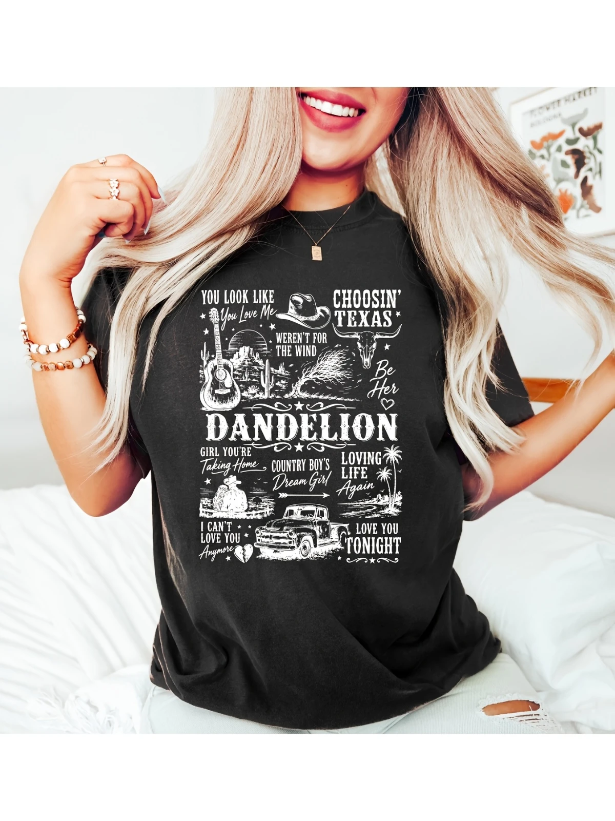 Neutral Printed T-shirt, Country Concert T-shirt, Western Women's Denim Shirt, Texas Country Music T-shirt