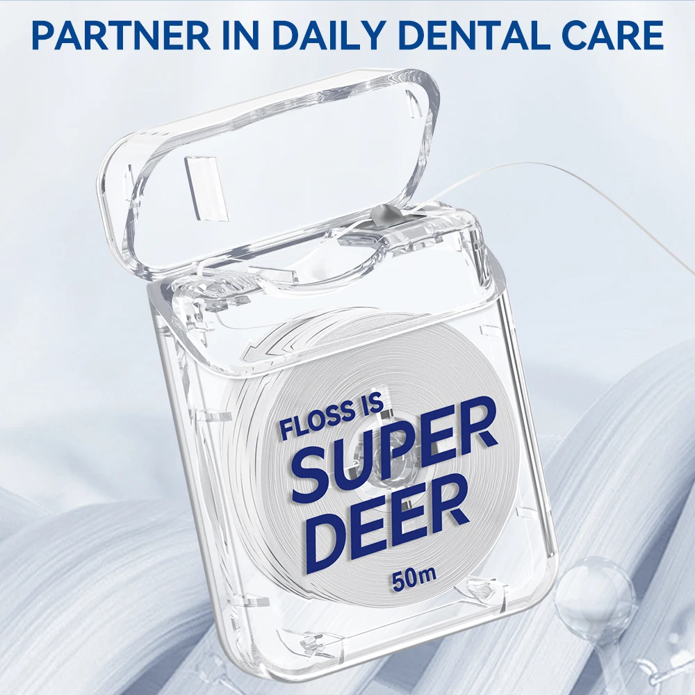 خيط تنظيف الأسنان المسطح من Super Deer، خيط PTFE لطيف على اللثة، يمتد ومزيل البلاك للأسنان 55 ياردة