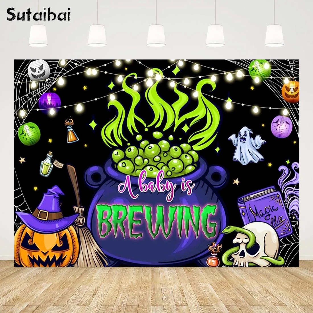 

Halloween Baby Shower Party Backdrop A Baby Is Brewing Theme Hallowmas Pregnancy Announcement Gender Neutral Party