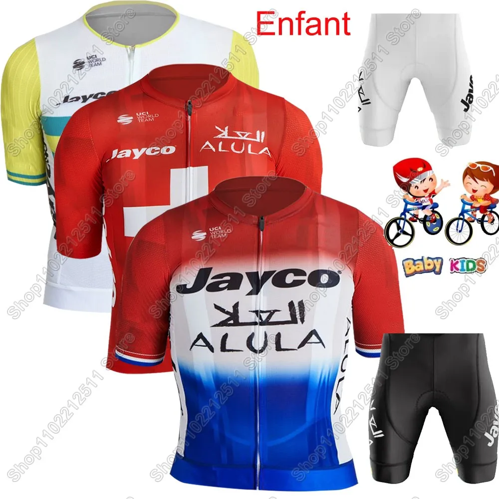 Conjunto de Jersey de ciclismo Jayco Alula para niños y niñas, ropa de ciclismo suiza, camisas para bicicleta de carretera, traje, pantalones para bicicleta de montaña, 2025