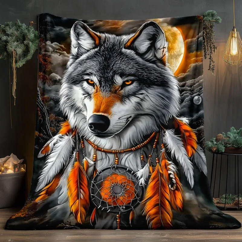 Jungle Spotted Hyena Green Fern Realistic Print Flannel Throw Blanket, Warm Animal Blanket for Wildlife Lover Sofa Decor