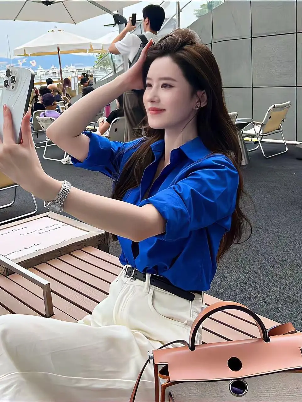 Klein Blue Women's Casual Long Sve irt Spring Autumn New Sle Layering Loose Outerwear Korean Sle Commute Faion