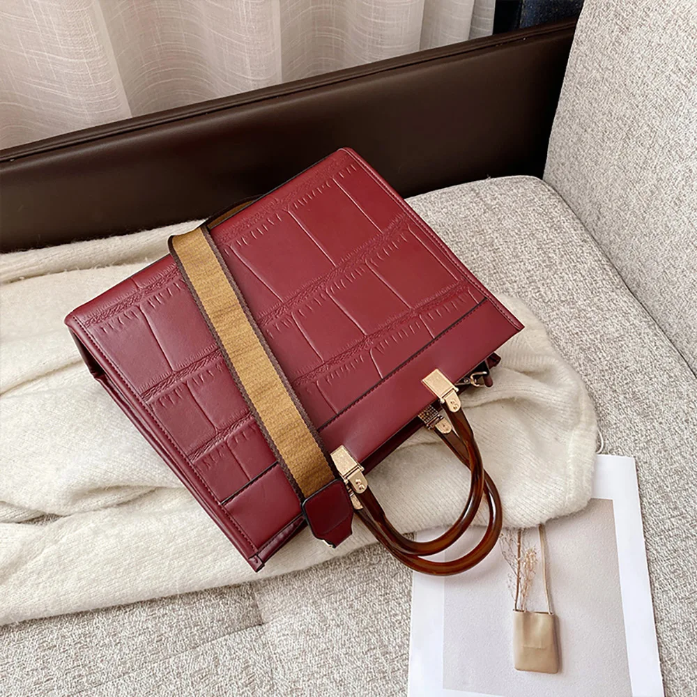 Retro Stone Pattern Women Square Handbags 2022 New Trendy Large Capacity Solid Crossbody Bags Ladies Bussiness Shoulder Bag