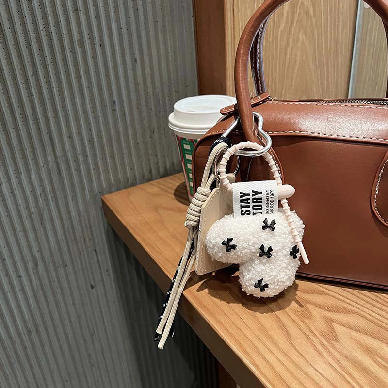 Korean Bow Love Plush Pendant Creative Weaving Rope Keychain Ins Style Vintage Keyring Fashion Bag Charms Key Accessories