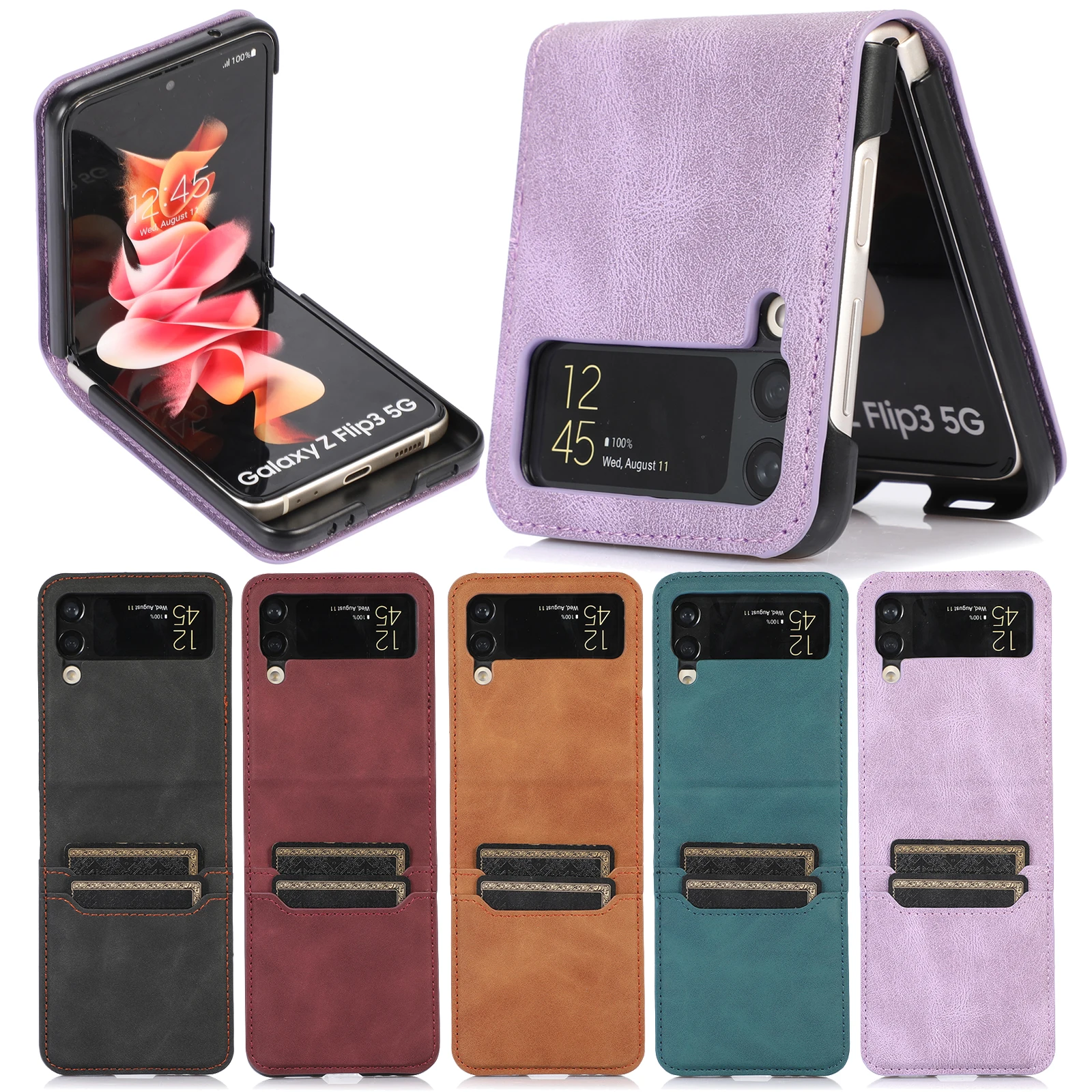 Luxury Leather Slim Case for Samsung Galaxy Z Flip 5 4 3 5G Flip3 Anti-knock Cards Solt Phone Protective Cover Business Coque