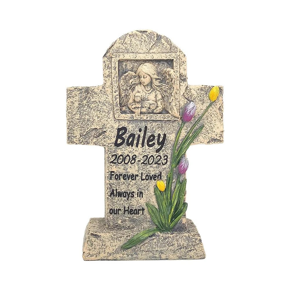 

Cross Dog Memorial Stone Angel Holding a Dog. Dog Memorial Gifts for Loss of Dog Personalized Forever Dog Memorial Customized