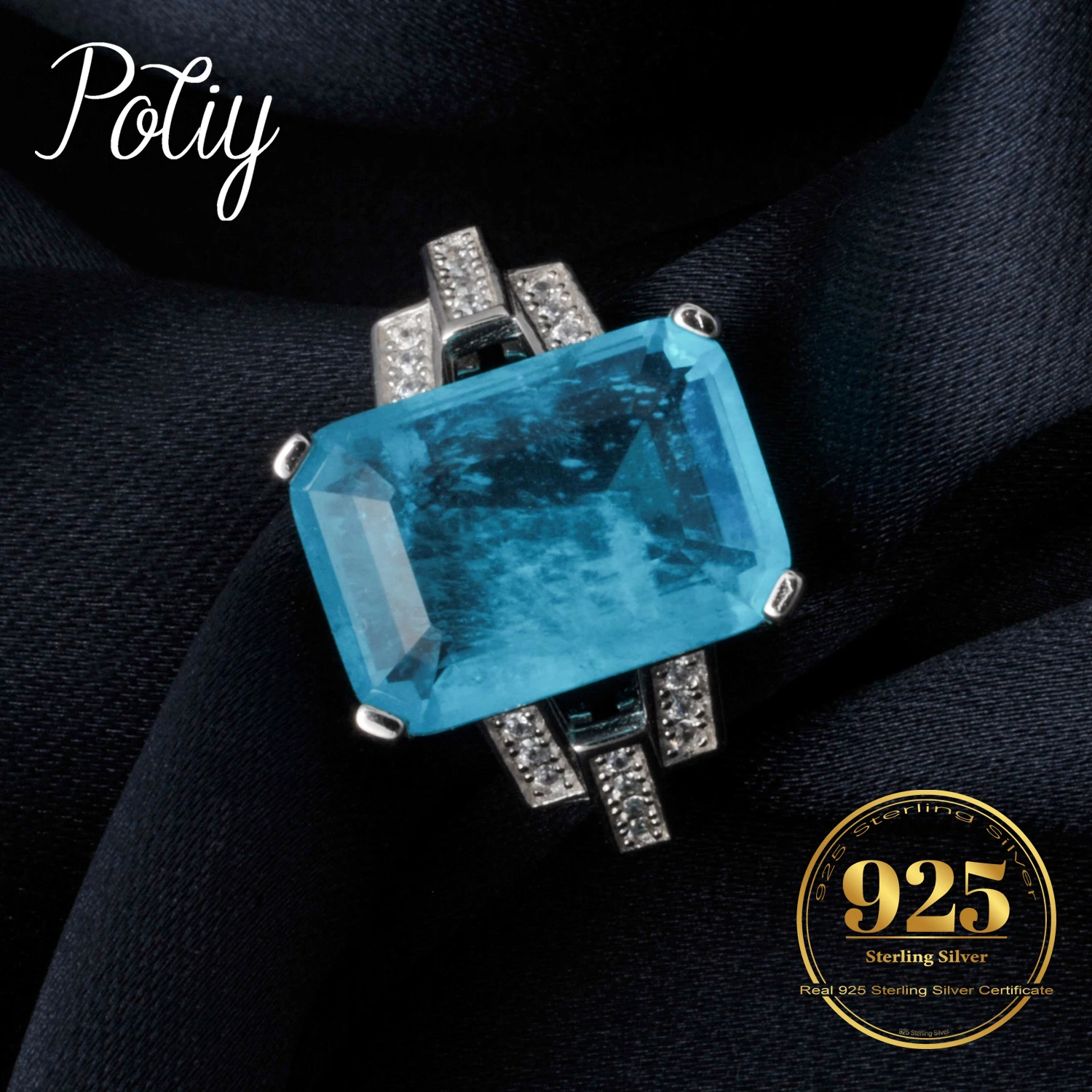 Pierścionek koktajlowy z imitacją turmalinu Paraiba w kształcie szmaragdu, 6 ct, wykonany ze srebra próby 925, prezent dla kobiet, biżuteria.