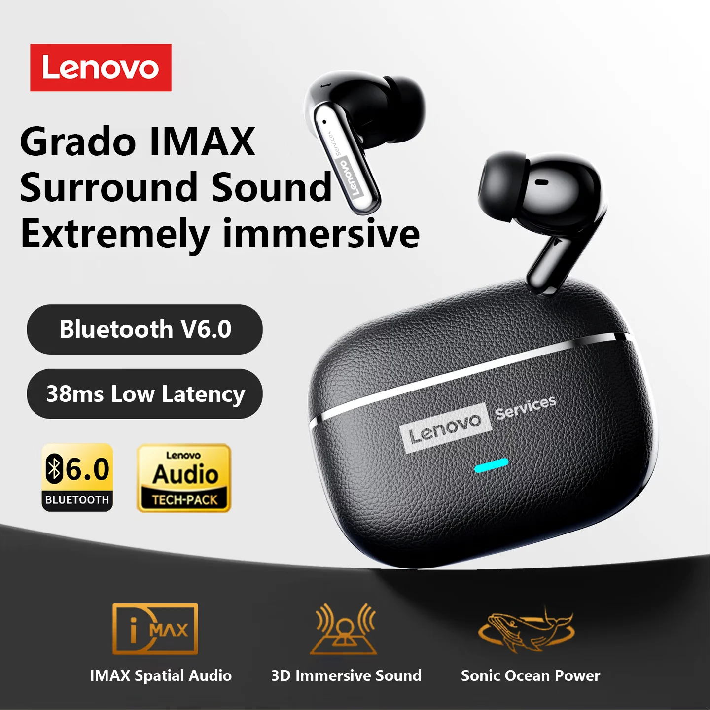 Choice Lenovo LE208 Wireless Bluetooth Leather Earphones Ste