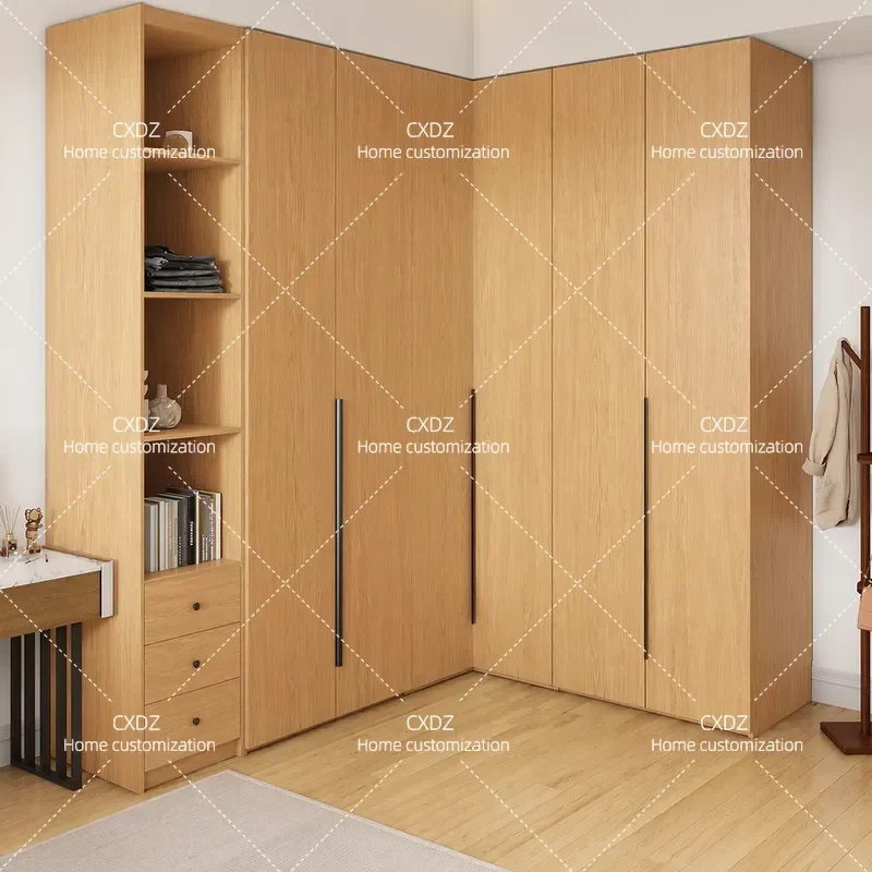All Solid Wood Oak L Shaped Corner Wardrobe 90 Degree Side Cabinet for Master Bedroom Small Apartment Cloakroom Storage