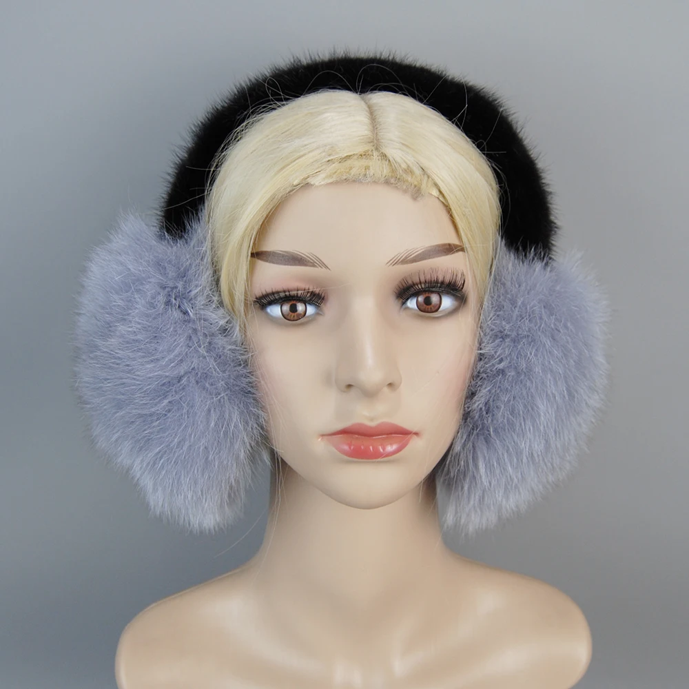 Fluffy 100% Genuine Real Fox Fur Earmuff Winter Warm Women Natural Fox Fur Ear Muffs New Ladies Luxurious Real Mink Fur Earlaps