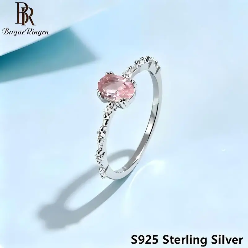 BR s925 Sterling Silver Elegant Pink Ring with Cute and Gentle Enamel - Perfect Gift for Girlfriend
