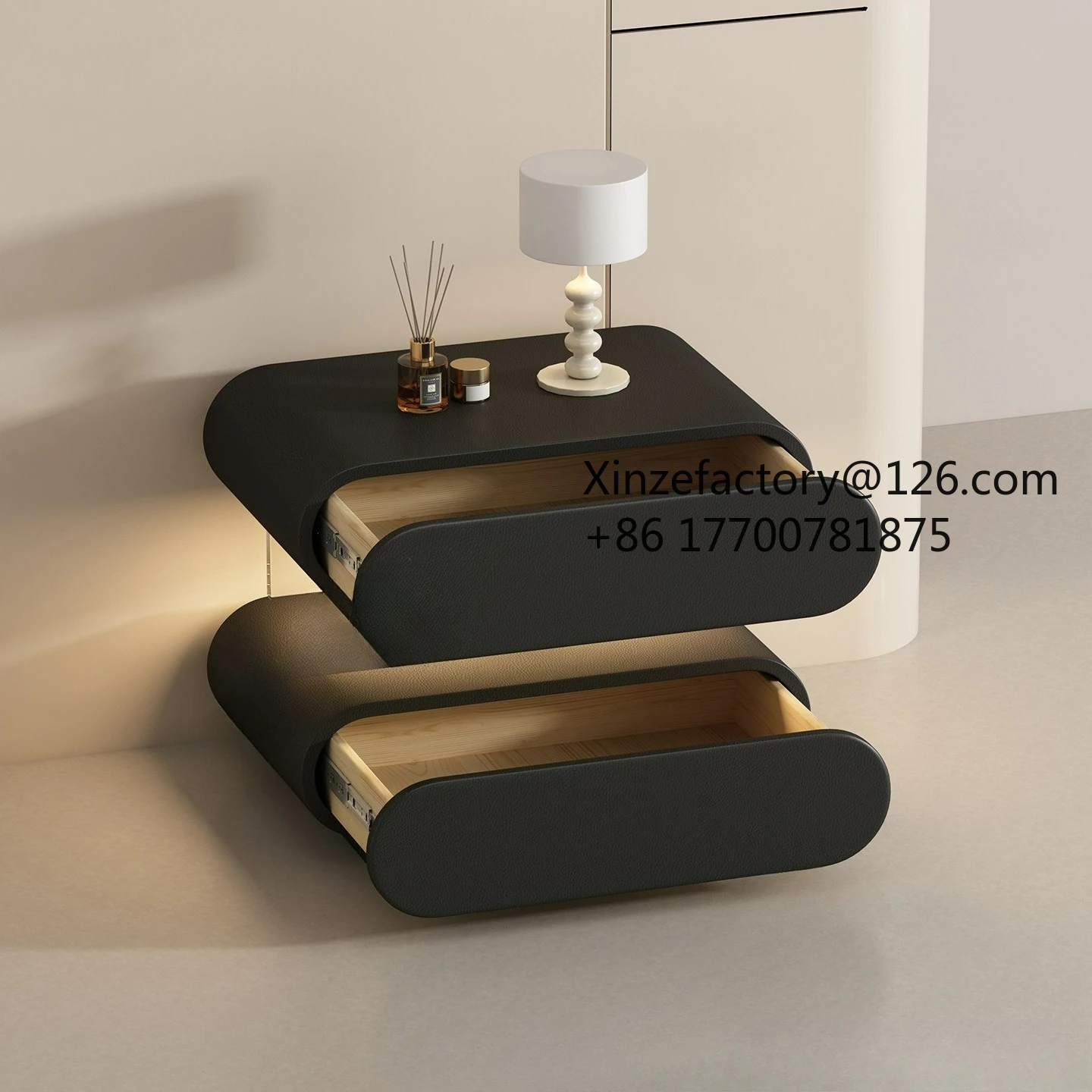 Factory Direct 2026 Top Rated2026 New bedside table All solid wood free installation Modern simple household acrylic sensor lamp
