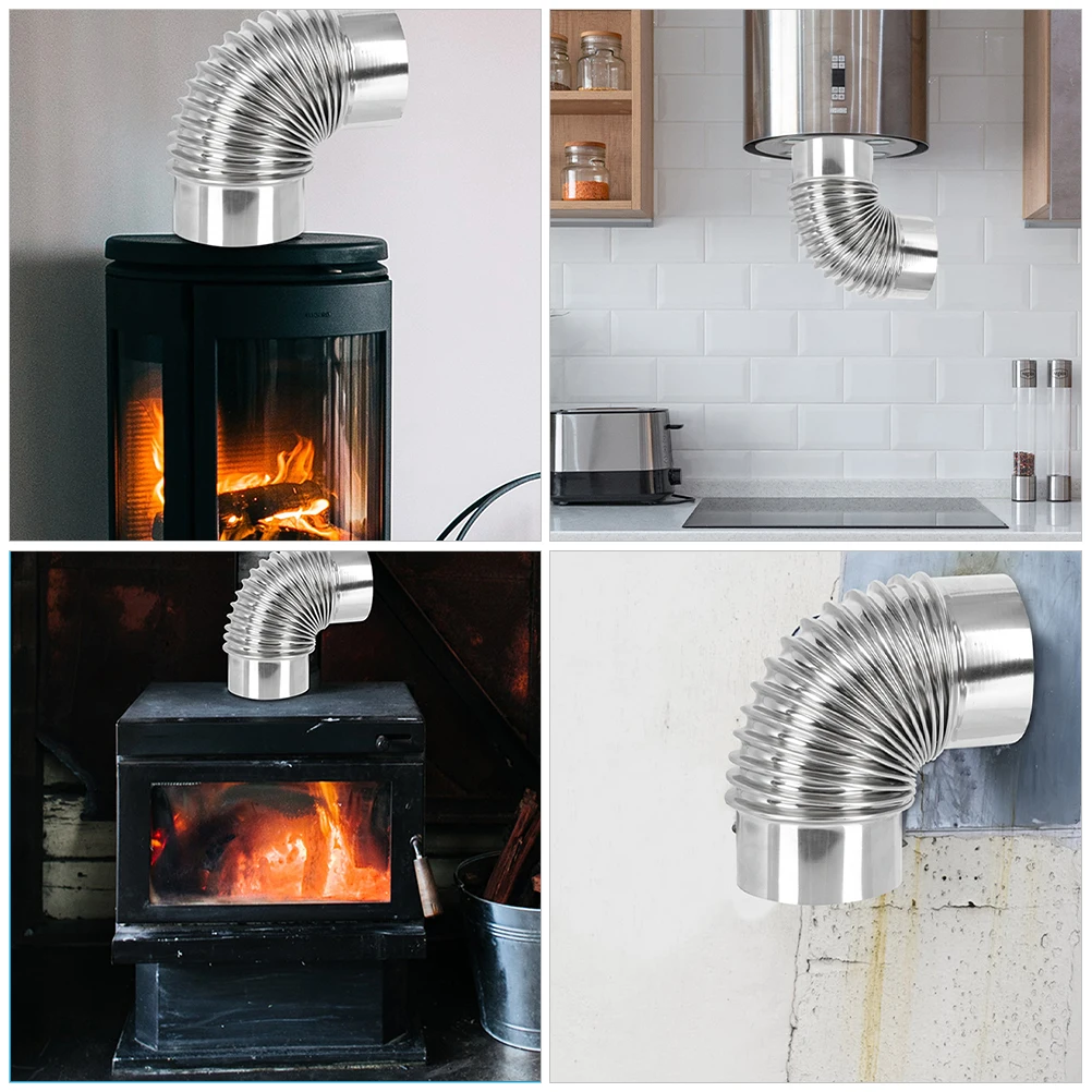 

3 pcs Stainless Steel Exhaust Pipe 90° Elbow Adapter Straight Tube for Vent Chimney Flue Durable Easy Installation