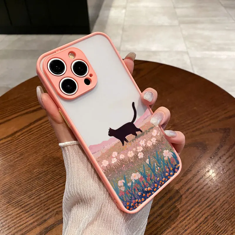 Anime Landschaft Malerei Nette Katze Telefon Fall Für iPhone 17 16 15 14 Pro Max Plus 11 12 13 Mini Pro max Stoßfest Zurück Abdeckungen – Detail 3