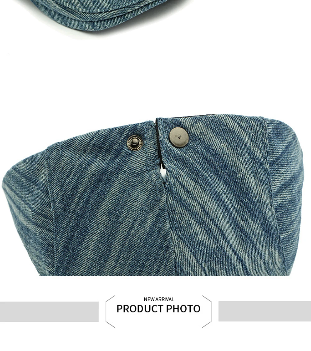 HT4724 Plus Größe Berets für Männer Frauen Neue Gewaschen Denim Baskenmütze Hut Einstellbare Ivy Flache Kappe Männlich Weiblich Frühling Herbst Baskenmütze Kappe – Detail 6
