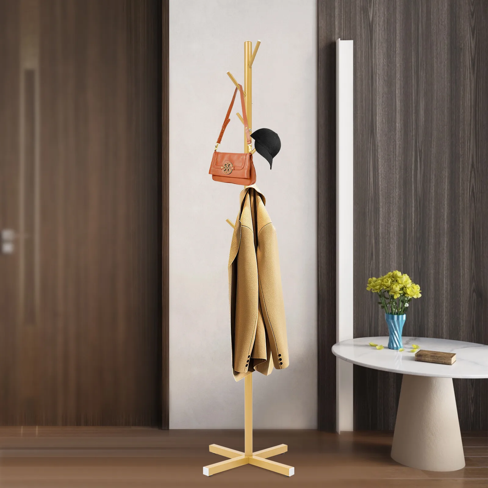 

7 Hooks Coat Rack Hat Bag Stand Iron Clothes Hanger Tree-Shaped Coat Rack 68.11"