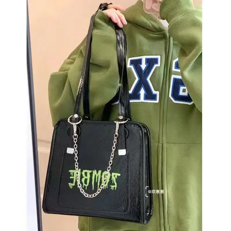 JIAERDI Hot Girls Black Shoulder Bags Women Vintage Letter Chain Chic Large Capacity Tote Bag Female Retro Y2k Handbag Aesthetic