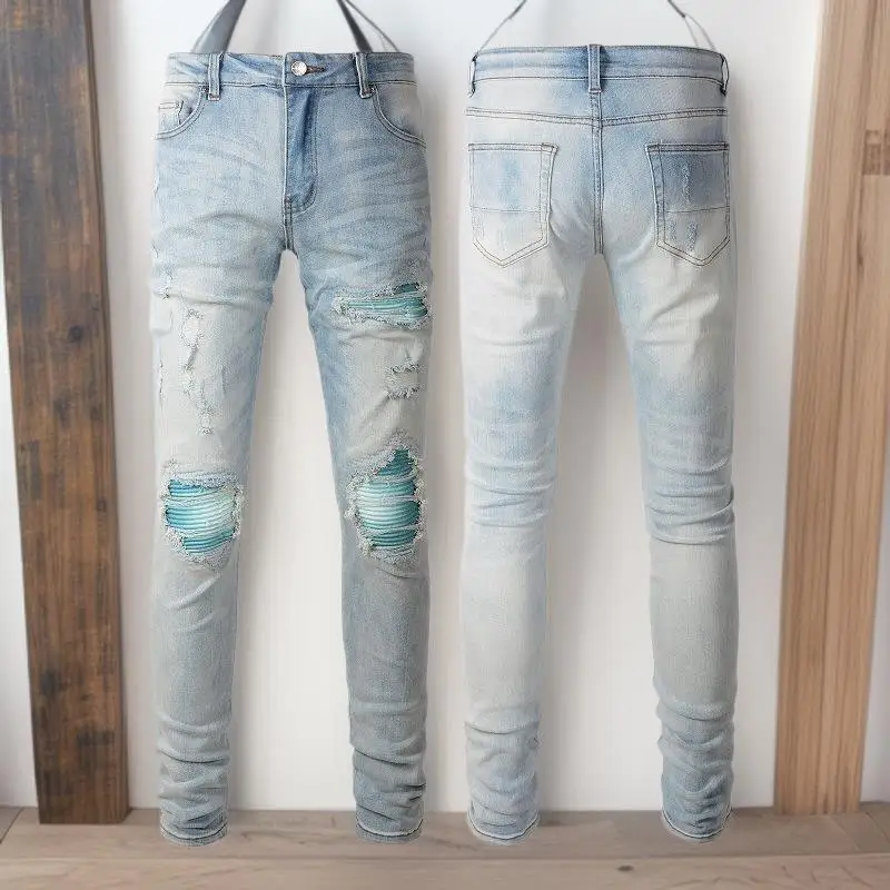 

Мужские облегающие джинсовые джинсы, рваные американские эластичные повседневные уличные брюки, Cleanfit, со средней талией и завязками на водной талии