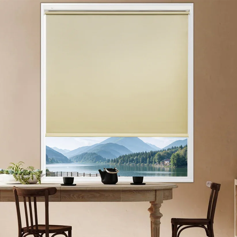 No Drill Roller Shades Cordless 100% Blackout Window Blinds Waterproof Thermal Insulated Custom Size for Bedroom