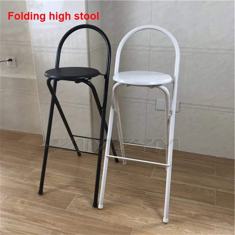 75cm Seat Height Foldable High Footstool Steel Leg Coffee Bar Counter Chair Arc Backrest Bar Stool Modern Commercial Furniture