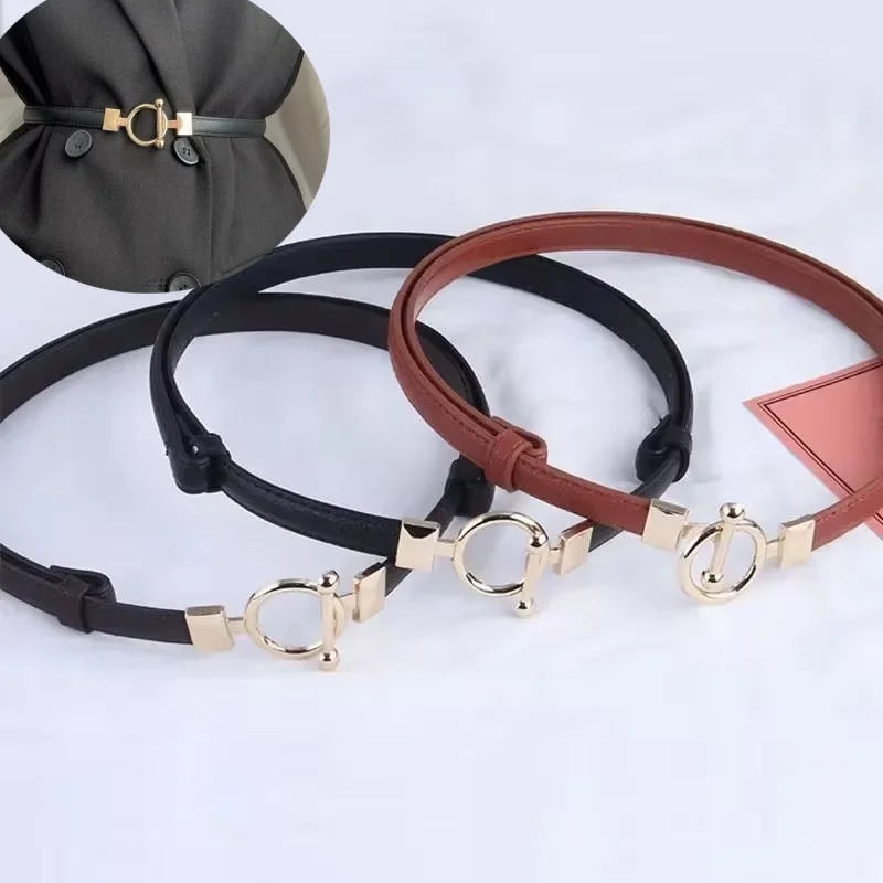 

Women Leather Thin Belt Metal Simple Hook Buckle Adjustable Waist Strap For Trouser Dress Brand Designer Decoration Waistband