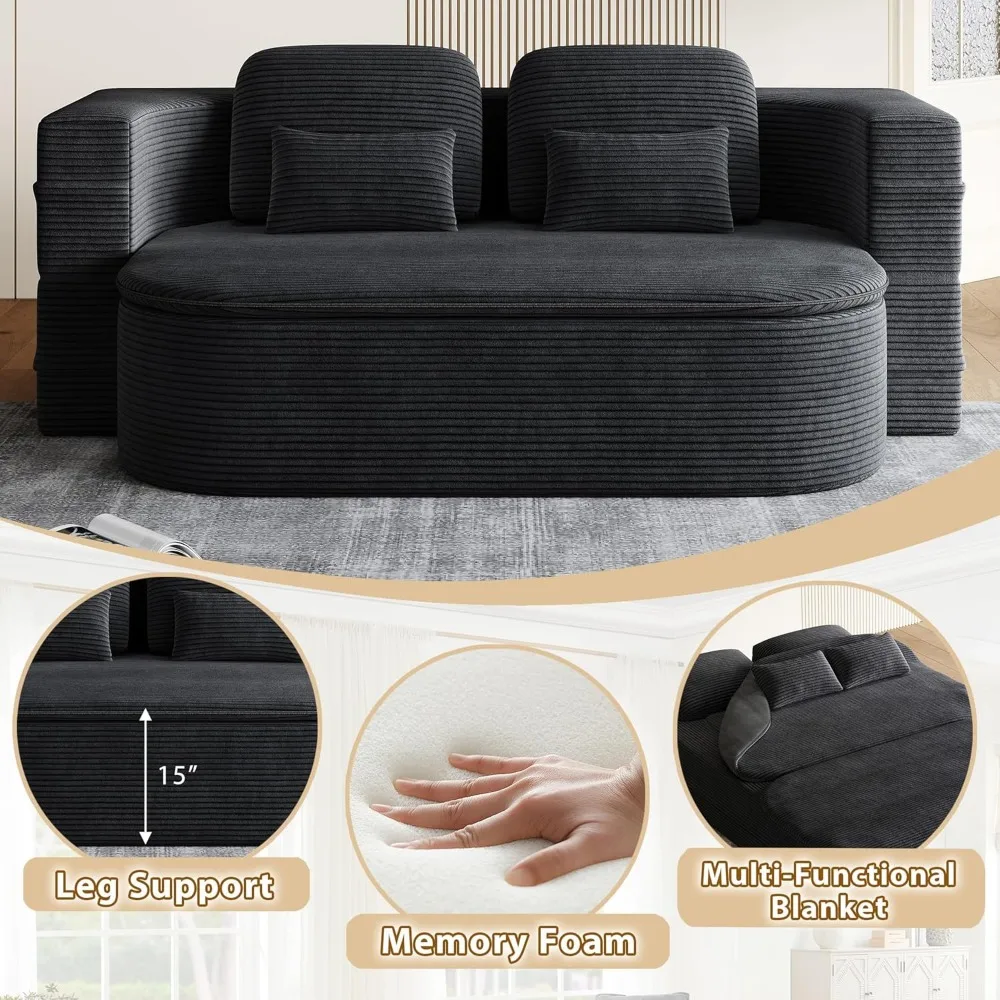 Негабаритный вельветовый складной диван-кровать, раскладной диван 2-в-1 с подушкой и одеялом, сборка не требуется, удобная Li