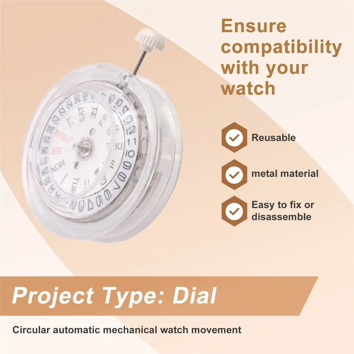 [Y39A]Mechanical Automatic Watch Replacement Movement Calendar Display Watch Repair Parts for MIYOTA 8205 Watches Clock Movement