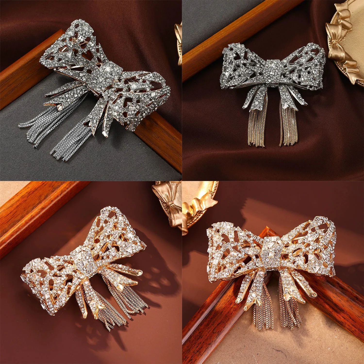 New Heavy Industry Light Luxury Three Dimensional Bow Broch Women's Water Diamond Tassel Pin